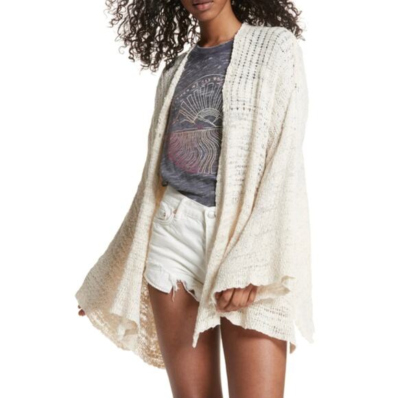 Free People In My Element Cream Knit Kimono Open Cardigan Oversized Sweater - Picture 1 of 15